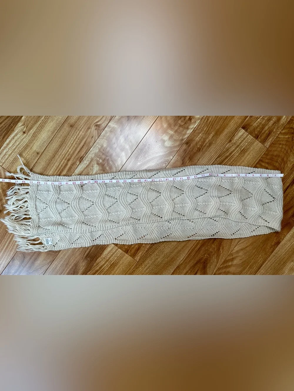 Handmade Peru 100% Alpaca Wool Cream Knit Fringe Scarf